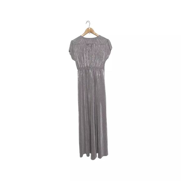 Baltic Born Athena Pleated Dress Metallic Silver Gray Womens Large Bridesmaid - Picture 3 of 5
